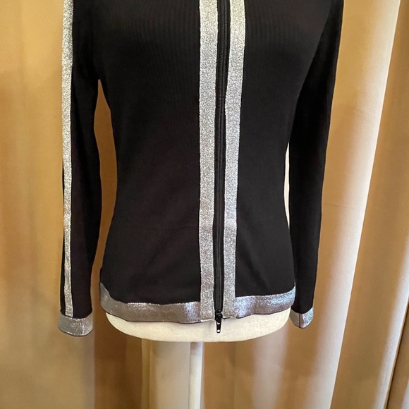 NEW! Stylewe Black Full Zip Ribbed High Neck Cardigan Silver Trim. NWT! - Picture 9 of 15